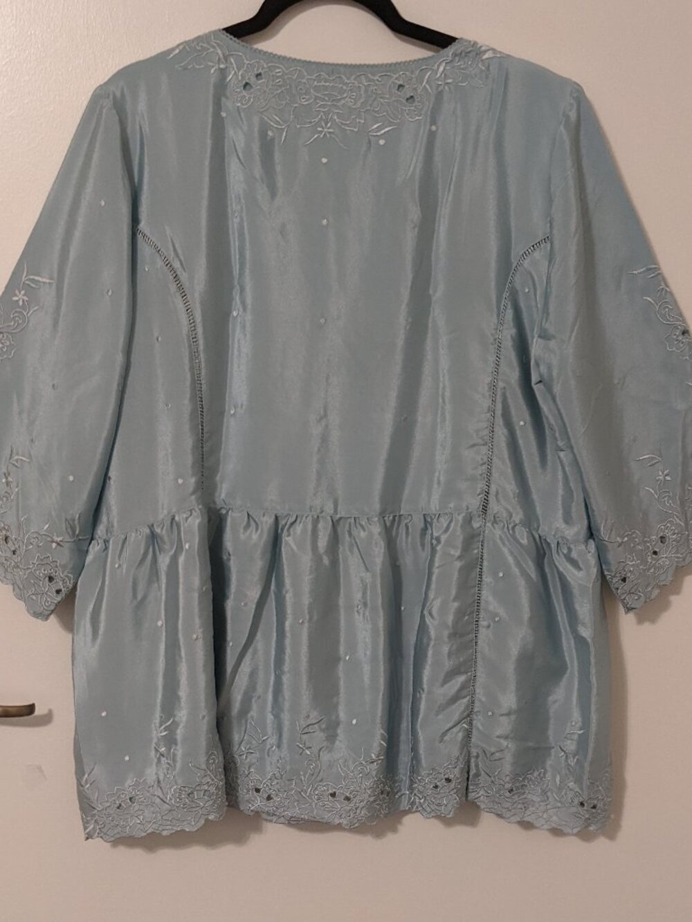 Sandpoint Coldwater Creek Dusty Blue Blouse XL Embroidered Boho Cottagecore - Picture 3 of 13